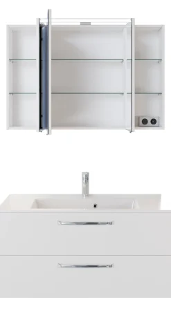 Saphir Badmöbel-Set »Trentino 2-tlg Mineralmarmor-Waschtisch, Spiegelschrank mit LED-Profil« 3 Stk. tlg.