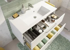 Saphir Badmöbel-Set »Trentino 2-tlg Mineralmarmor-Waschtisch, Spiegelschrank mit LED-Profil« 3 Stk. tlg.
