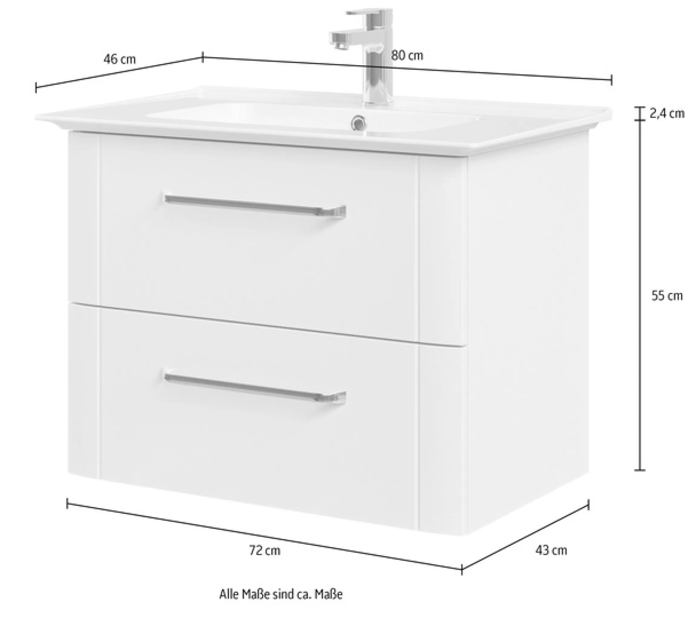 Saphir Badmöbel-Set »Waschtisch Serie 3006 Keramik-Waschtisch mit Unterschrank, 80 cm breit« 2 Stk. tlg.