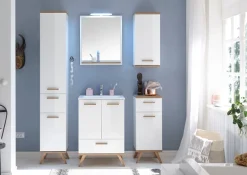 Saphir Badspiegel »Quickset 923 Spiegel 60 cm breit mit Ablage« Flächenspiegel Weiß Glanz, Riviera Eiche quer Nachbildung