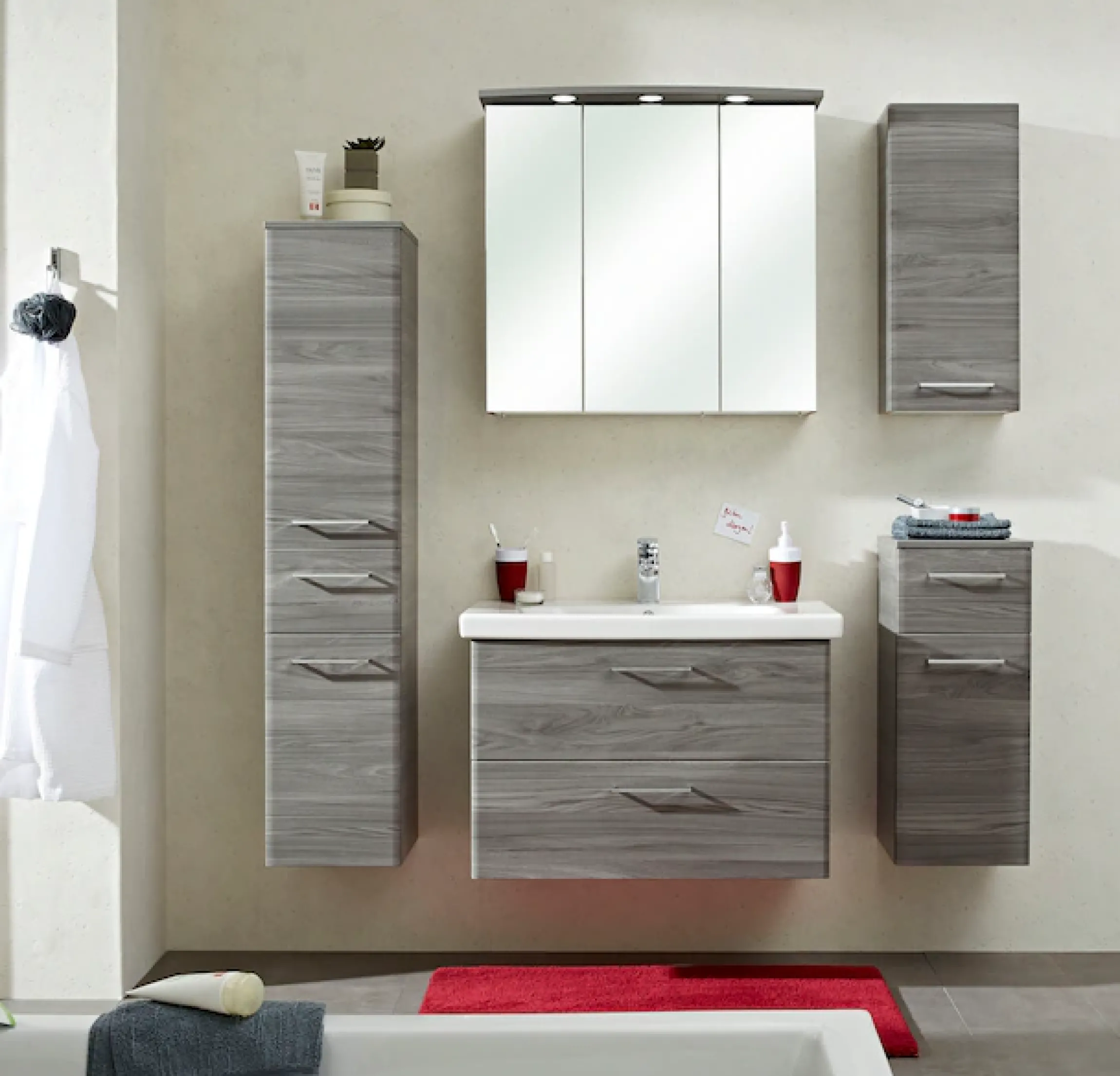 Saphir Hängeschrank »Quickset 916 Wand-Badschrank 30 cm breit mit 1 Tür, 2 Einlegeböden« Badezimmer-Hängeschrank Sangallo Grau quer Nachbildung