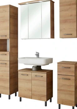 Saphir Hängeschrank »Quickset 919 Badschrank 30 cm breit mit 1 Tür und 2 Glas-Einlegeböden« Badezimmer-Hängeschrank inkl. Türdämpfer, Griffe in Grau