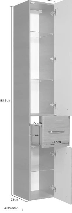 Saphir Hochschrank »Quickset Badschrank 30 cm breit, 2 Türen, 1 Schublade, 3 Einlegeböden« Badezimmer-Hochschrank inkl. Türdämpfer, Griffe in Chrom glänzend