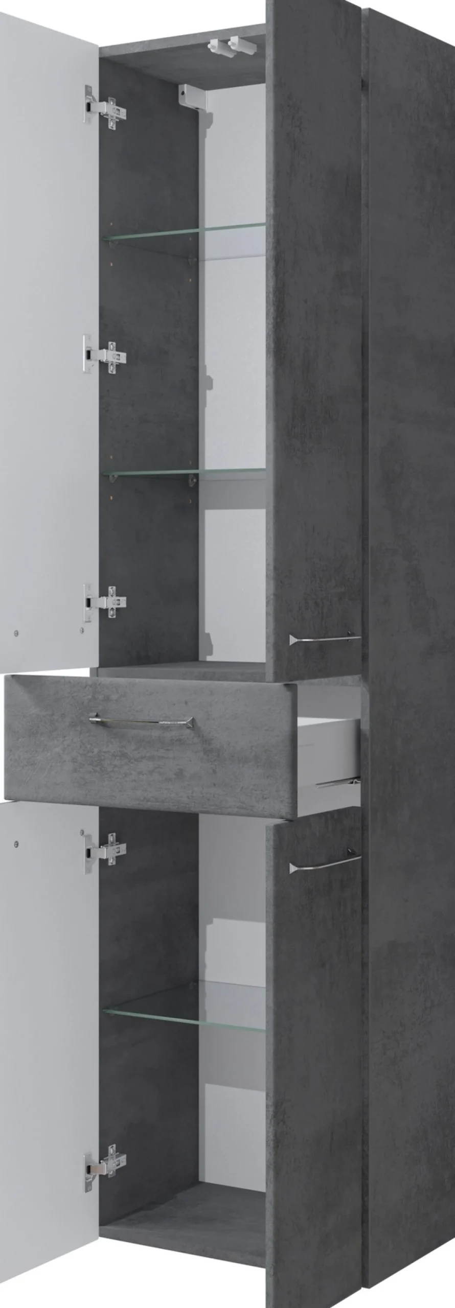 Saphir Hochschrank »Quickset 945 Badschrank, 50 cm breit, 4 Türen, 1 Schublade« Badezimmer-Hochschrank inkl. Türdämpfer, Griffe in Chrom glänzend