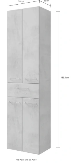 Saphir Hochschrank »Quickset 945 Badschrank, 50 cm breit, 4 Türen, 1 Schublade« Badezimmer-Hochschrank inkl. Türdämpfer, Griffe in Chrom glänzend