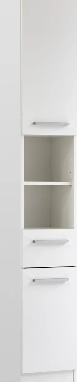 Saphir Hochschrank »Quickset 335 Badschrank 30 cm breit, 2 Türen, 1 Nische, 1 Schublade« Badezimmer-Hochschrank, Weiß Glanz, Griffe in Chrom glänzend
