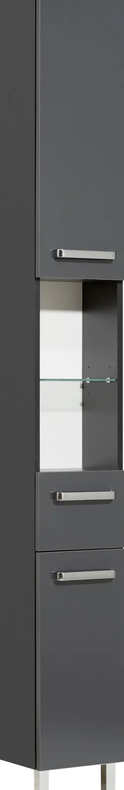 Saphir Hochschrank »Quickset Badschrank 25 cm breit, 2 Türen, 2 Nischen, 1 Schublade« Badezimmer-Hochschrank inkl. Türdämpfer, Griffe in Chrom glänzend