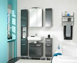 Saphir Hochschrank »Quickset Badschrank 25 cm breit, 2 Türen, 2 Nischen, 1 Schublade« Badezimmer-Hochschrank inkl. Türdämpfer, Griffe in Chrom glänzend