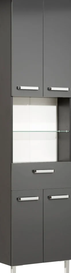 Saphir Hochschrank »Quickset Badschrank 50 cm breit, 4 Türen, 2 Nischen, 1 Schublade« Badezimmer-Hochschrank inkl. Türdämpfer, Griffe in Chrom glänzend