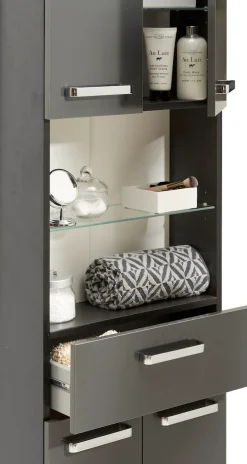 Saphir Hochschrank »Quickset Badschrank 50 cm breit, 4 Türen, 2 Nischen, 1 Schublade« Badezimmer-Hochschrank inkl. Türdämpfer, Griffe in Chrom glänzend