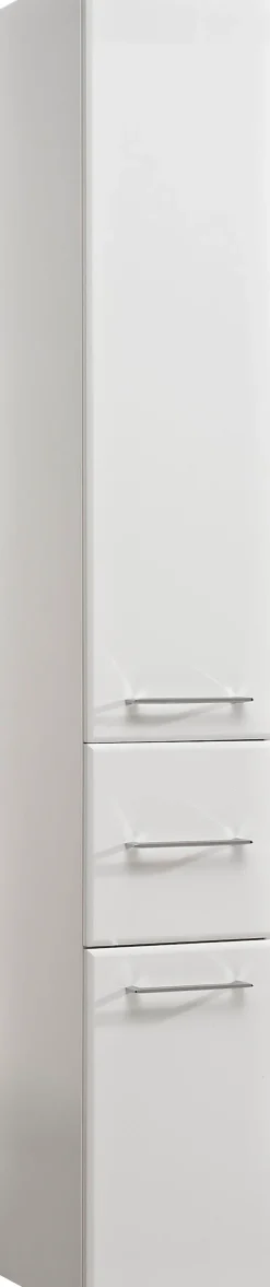 Saphir Hochschrank »Quickset 376 Badschrank 30 cm breit, 2 Türen, 1 Schublade« Badezimmer-Hochschrank, Weiß Hochglanz, Griffe in Chrom glänzend