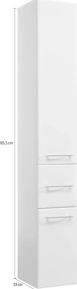 Saphir Hochschrank »Quickset 376 Badschrank 30 cm breit, 2 Türen, 1 Schublade« Badezimmer-Hochschrank, Weiß Hochglanz, Griffe in Chrom glänzend