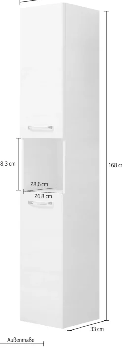 Saphir Hochschrank »Quickset Badschrank 30 cm breit, 2 Türen, 1 Nische, 3 Einlegeböden« Badezimmer-Hochschrank inkl. Türdämpfer, Griffe in Chrom glänzend