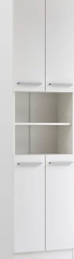 Saphir Hochschrank »Quickset 335 Badschrank 50 cm breit, 4 Türen, 1 Nische, 3 Einlegeböden« Badezimmer-Hochschrank, Weiß Glanz, Griffe in Chrom glänzend