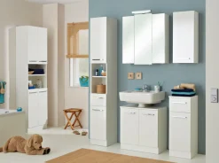 Saphir Hochschrank »Quickset 335 Badschrank 50 cm breit, 4 Türen, 1 Nische, 3 Einlegeböden« Badezimmer-Hochschrank, Weiß Glanz, Griffe in Chrom glänzend