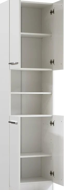 Saphir Hochschrank »Quickset 335 Badschrank 50 cm breit, 4 Türen, 1 Nische, 3 Einlegeböden« Badezimmer-Hochschrank, Weiß Glanz, Griffe in Chrom glänzend