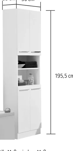 Saphir Hochschrank »Quickset 335 Badschrank 50 cm breit, 4 Türen, 1 Nische, 3 Einlegeböden« Badezimmer-Hochschrank, Weiß Glanz, Griffe in Chrom glänzend