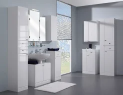 Saphir Hochschrank »Quickset 955 Badschrank, 32,5 cm breit, 2 Türen, 2 Schubladen« Badezimmer-Hochschrank inkl. Türdämpfer, Griffe in Chrom glänzend
