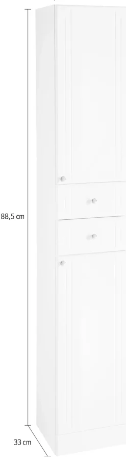 Saphir Hochschrank »Quickset 955 Badschrank, 32,5 cm breit, 2 Türen, 2 Schubladen« Badezimmer-Hochschrank inkl. Türdämpfer, Griffe in Chrom glänzend