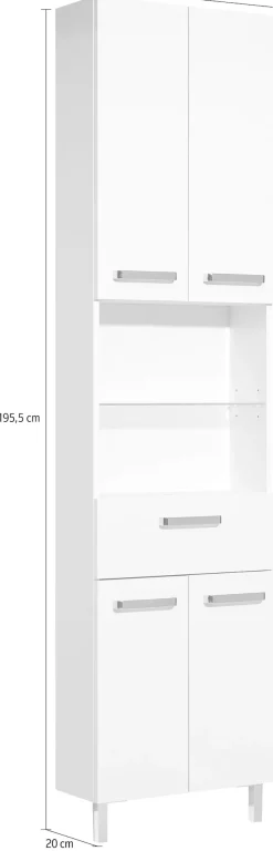Saphir Hochschrank »Quickset Badschrank 50 cm breit, 4 Türen, 2 Nischen, 1 Schublade« Badezimmer-Hochschrank inkl. Türdämpfer, Griffe in Chrom glänzend