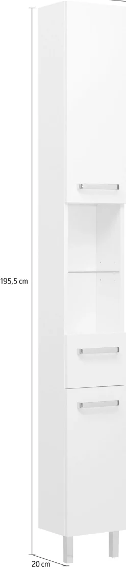 Saphir Hochschrank »Quickset Badschrank 25 cm breit, 2 Türen, 2 Nischen, 1 Schublade« Badezimmer-Hochschrank inkl. Türdämpfer, Griffe in Chrom glänzend