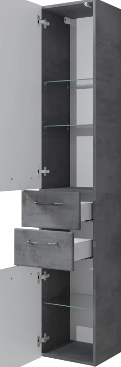 Saphir Hochschrank »Quickset 945 Badschrank, 35 cm breit, 2 Türen, 2 Schubladen« Badezimmer-Hochschrank inkl. Türdämpfer, Griffe in Chrom glänzend