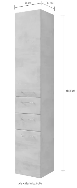 Saphir Hochschrank »Quickset 945 Badschrank, 35 cm breit, 2 Türen, 2 Schubladen« Badezimmer-Hochschrank inkl. Türdämpfer, Griffe in Chrom glänzend