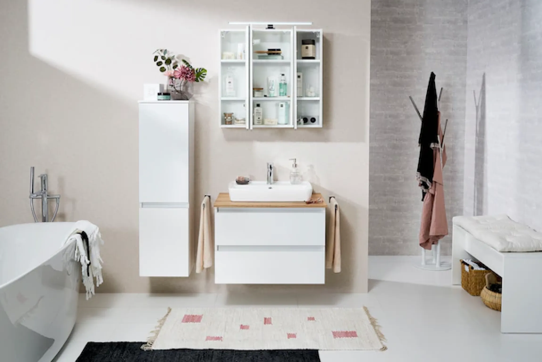 Saphir Midischrank »Quickset 360 Badschrank in Weiß Glanz mit 2 Türen, 3 Glas-Einlegeböden« inkl. Türdämpfer, 35 cm breit, 124,5 cm hoch, grifflos, wandhängend
