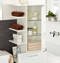 Saphir Midischrank »Quickset Badschrank 50 cm breit, 2 Türen, seitliche Ablagen« Badezimmer-Midischrank inkl. Türdämpfer, Griffe in Chrom glänzend