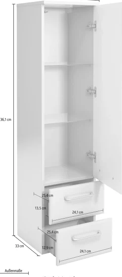 Saphir Midischrank »Quickset Badschrank 35 cm breit, 1 Tür, 2 Schubladen, 2 Einlegeböden« Badezimmer-Midischrank inkl. Türdämpfer, Griffe in Chrom glänzend