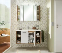Saphir Spiegelschrank »Quickset 362 Badschrank, 3 Spiegeltüren, 6 Einlegeböden, 100 cm breit« inkl. LED-Beleuchtung, Türdämpfer, Schalter-/Steckdosenkombination