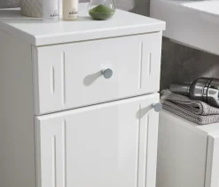 Saphir Unterschrank »Quickset 955 Badschrank mit 1 Tür, 1 Schublade, 32,5 cm breit« Badezimmer-Unterschrank in Weiß Hochglanz, Griffe Chrom Glanz