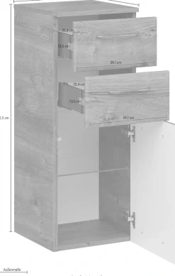 Saphir Unterschrank »Quickset Badschrank mit 1 Tür und 2 Schubladen, 35 cm breit« Badezimmer-Unterschrank inkl. Türdämpfer, Griffe in Chrom Glanz