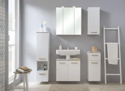 Saphir Unterschrank »Quickset 931 Badschrank in Weiß Glanz, 1 Tür, 1 Schublade, 30 cm breit« Badezimmer-Unterschrank inkl. Türdämpfer, Holzgriff Eiche