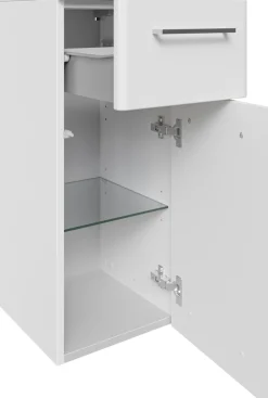 Saphir Unterschrank »Quickset 316 Badschrank 1 Tür, 1 Schublade, 30cm breit, Weiß Hochglanz« Badezimmer-Unterschrank inkl. Türdämpfer, Griffe in Chrom Glanz