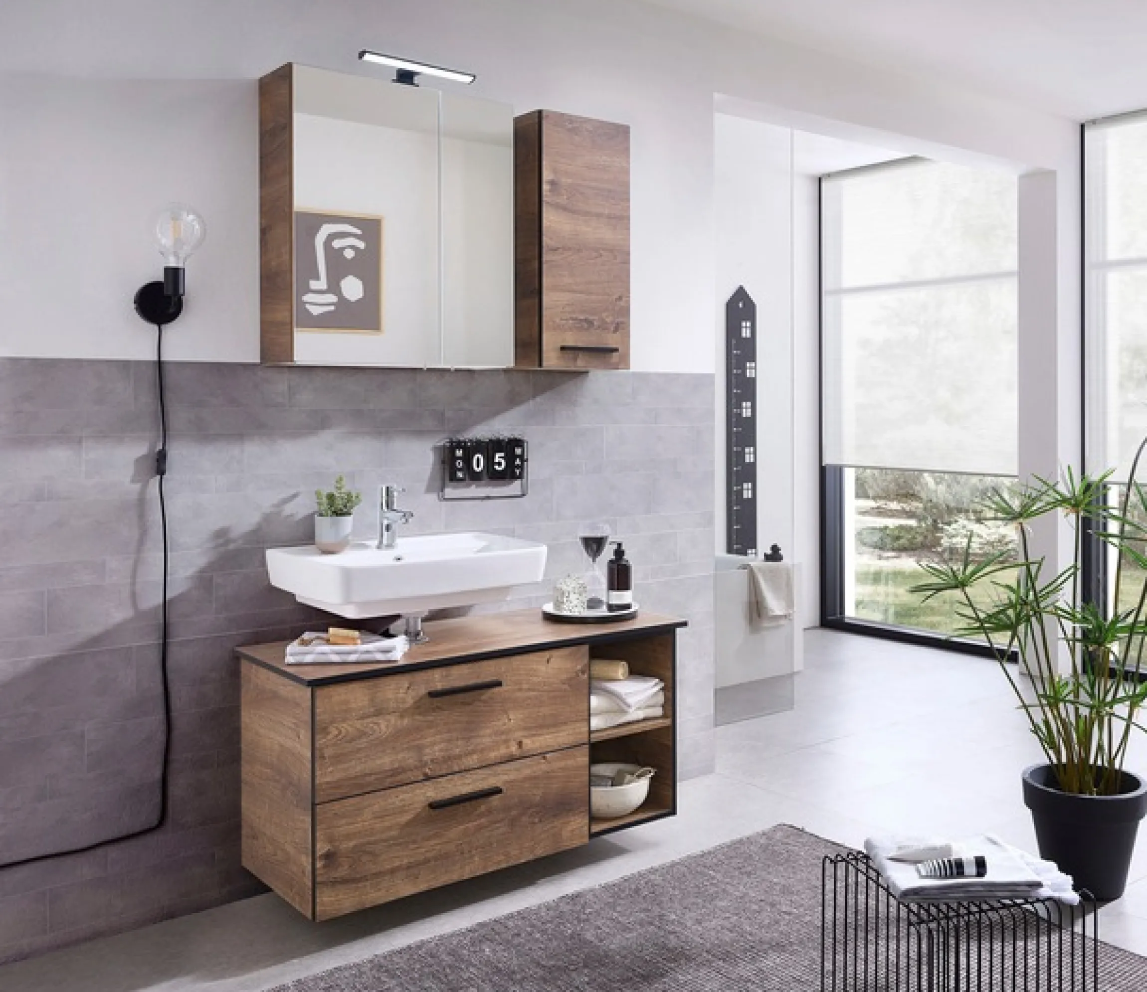 Saphir Unterschrank »Quickset 374 Badschrank mit 2 offenen Fächern, Unterschrankregal« Badezimmer-Regal, Eiche Ribbeck quer Nachbildung, 30 cm breit