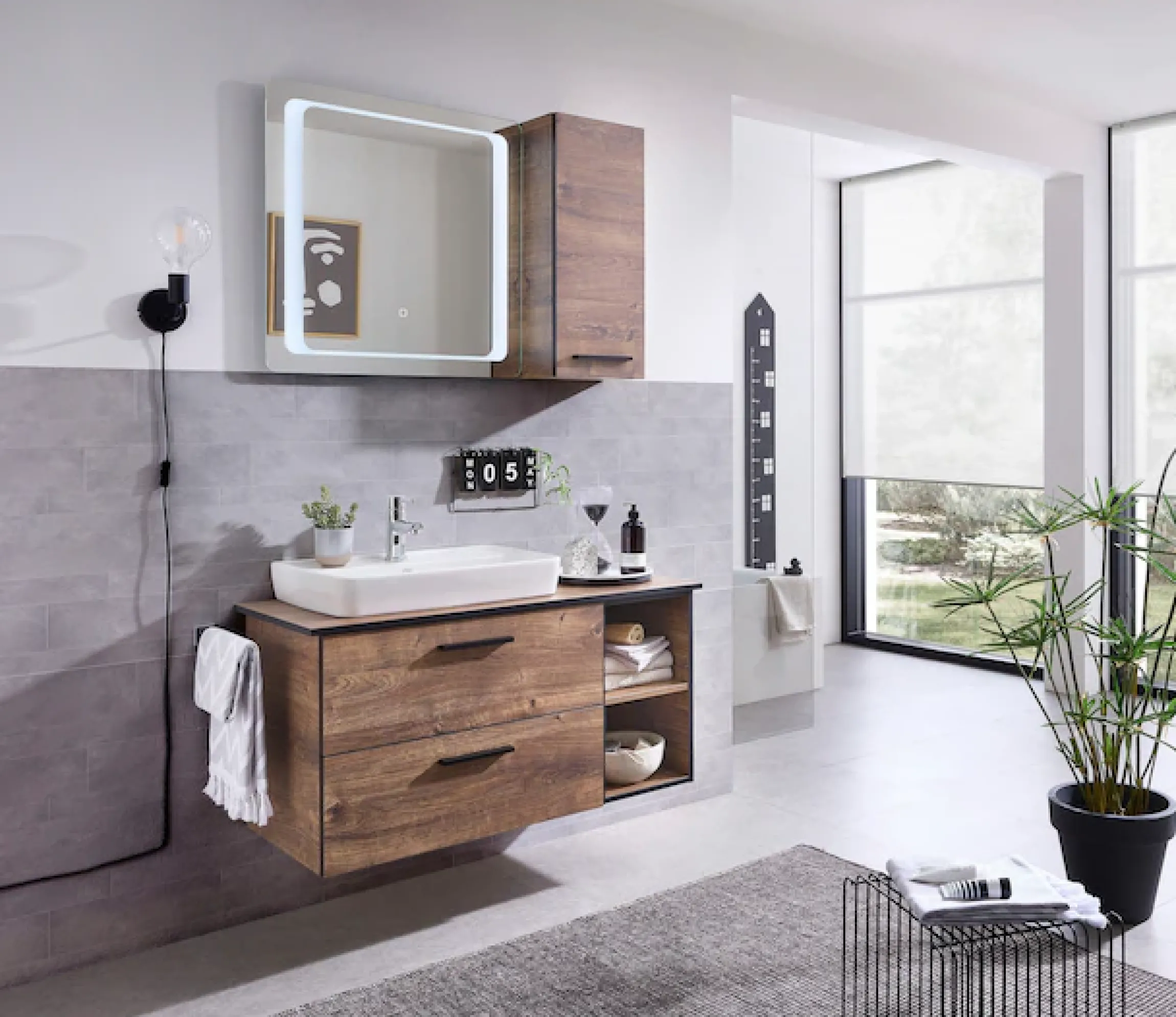 Saphir Unterschrank »Quickset 374 Badschrank mit 2 offenen Fächern, Unterschrankregal« Badezimmer-Regal, Eiche Ribbeck quer Nachbildung, 30 cm breit