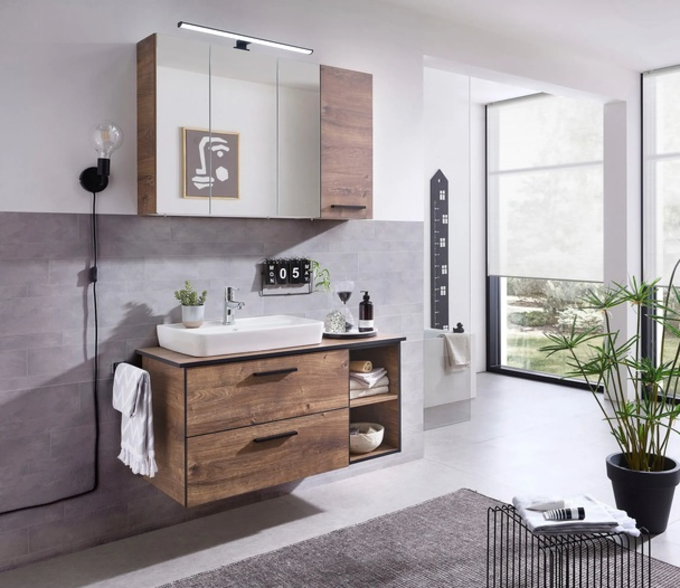 Saphir Unterschrank »Quickset 374 Badschrank mit 2 offenen Fächern, Unterschrankregal« Badezimmer-Regal, Eiche Ribbeck quer Nachbildung, 30 cm breit