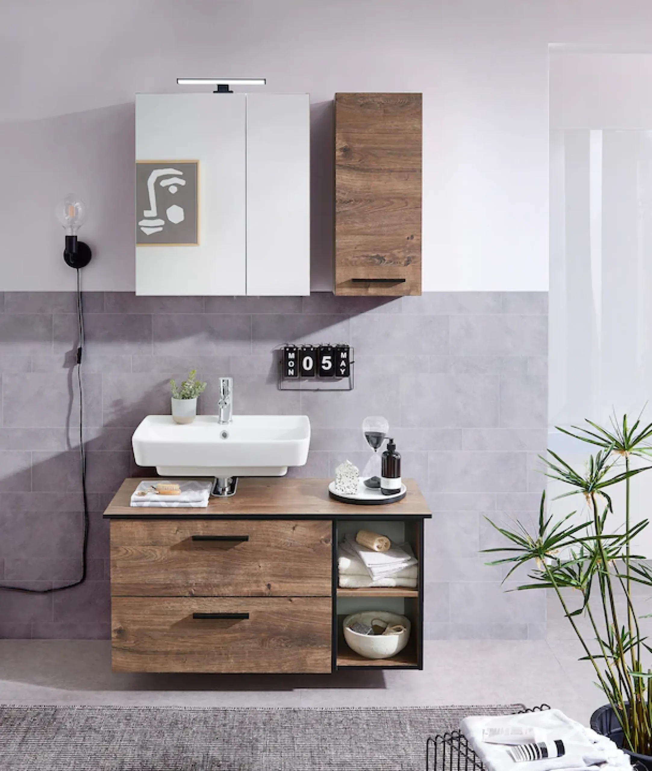 Saphir Unterschrank »Quickset 374 Badschrank mit 2 offenen Fächern, Unterschrankregal« Badezimmer-Regal, Eiche Ribbeck quer Nachbildung, 30 cm breit