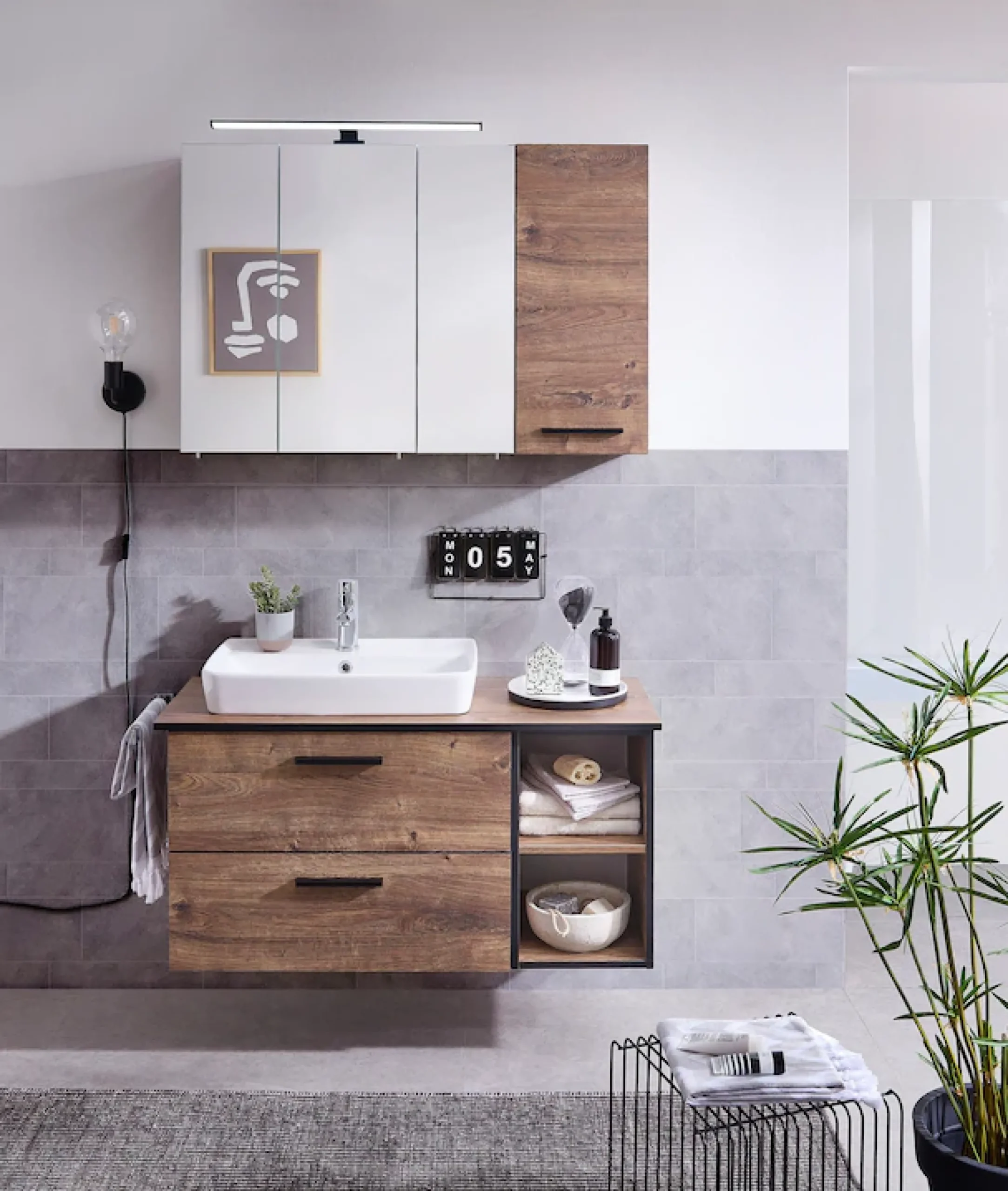 Saphir Unterschrank »Quickset 374 Badschrank mit 2 offenen Fächern, Unterschrankregal« Badezimmer-Regal, Eiche Ribbeck quer Nachbildung, 30 cm breit