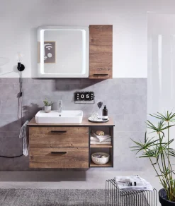 Saphir Unterschrank »Quickset 374 Badschrank mit 2 offenen Fächern, Unterschrankregal« Badezimmer-Regal, Eiche Ribbeck quer Nachbildung, 30 cm breit