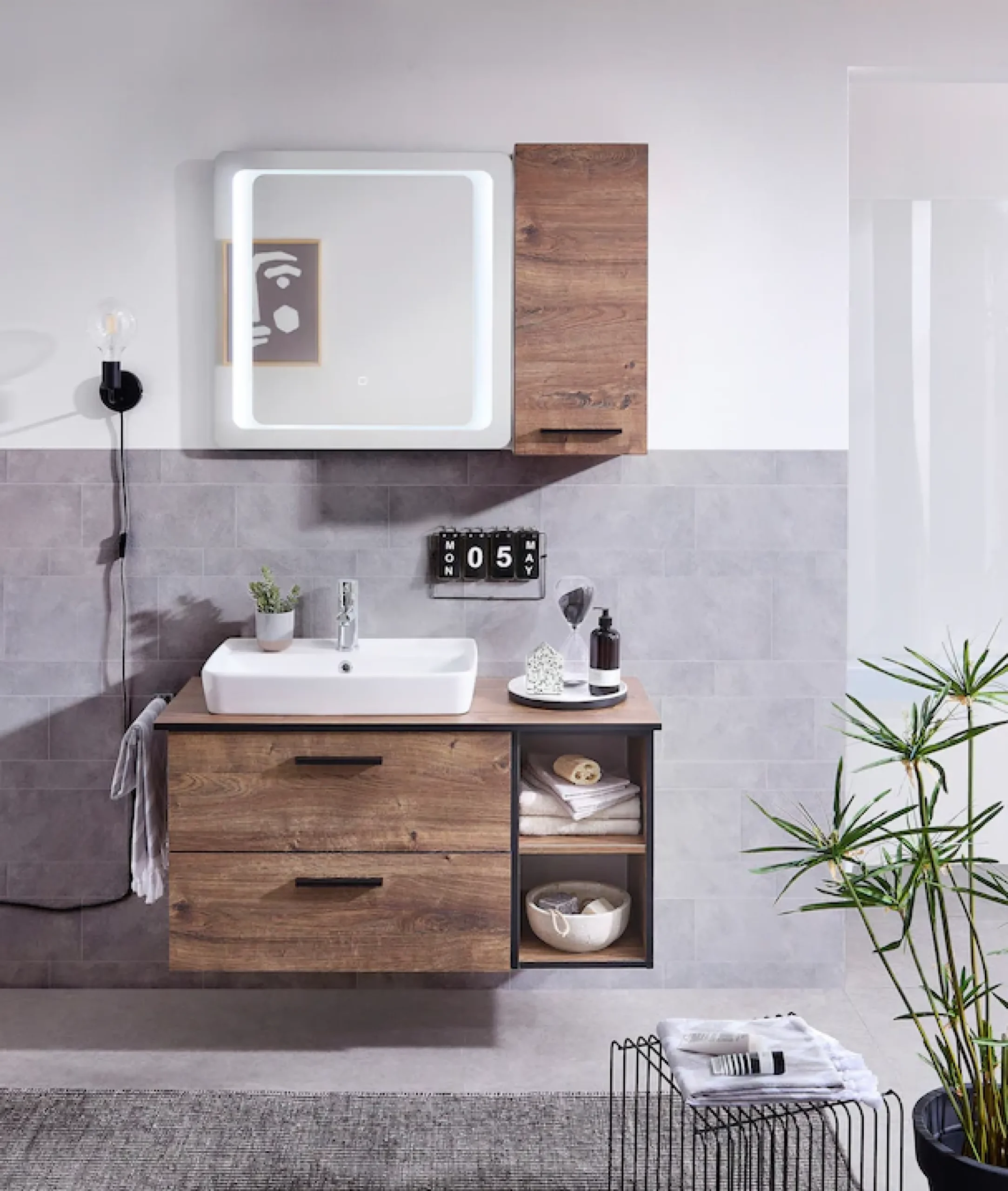 Saphir Unterschrank »Quickset 374 Badschrank mit 2 offenen Fächern, Unterschrankregal« Badezimmer-Regal, Eiche Ribbeck quer Nachbildung, 30 cm breit