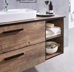 Saphir Unterschrank »Quickset 374 Badschrank mit 2 offenen Fächern, Unterschrankregal« Badezimmer-Regal, Eiche Ribbeck quer Nachbildung, 30 cm breit
