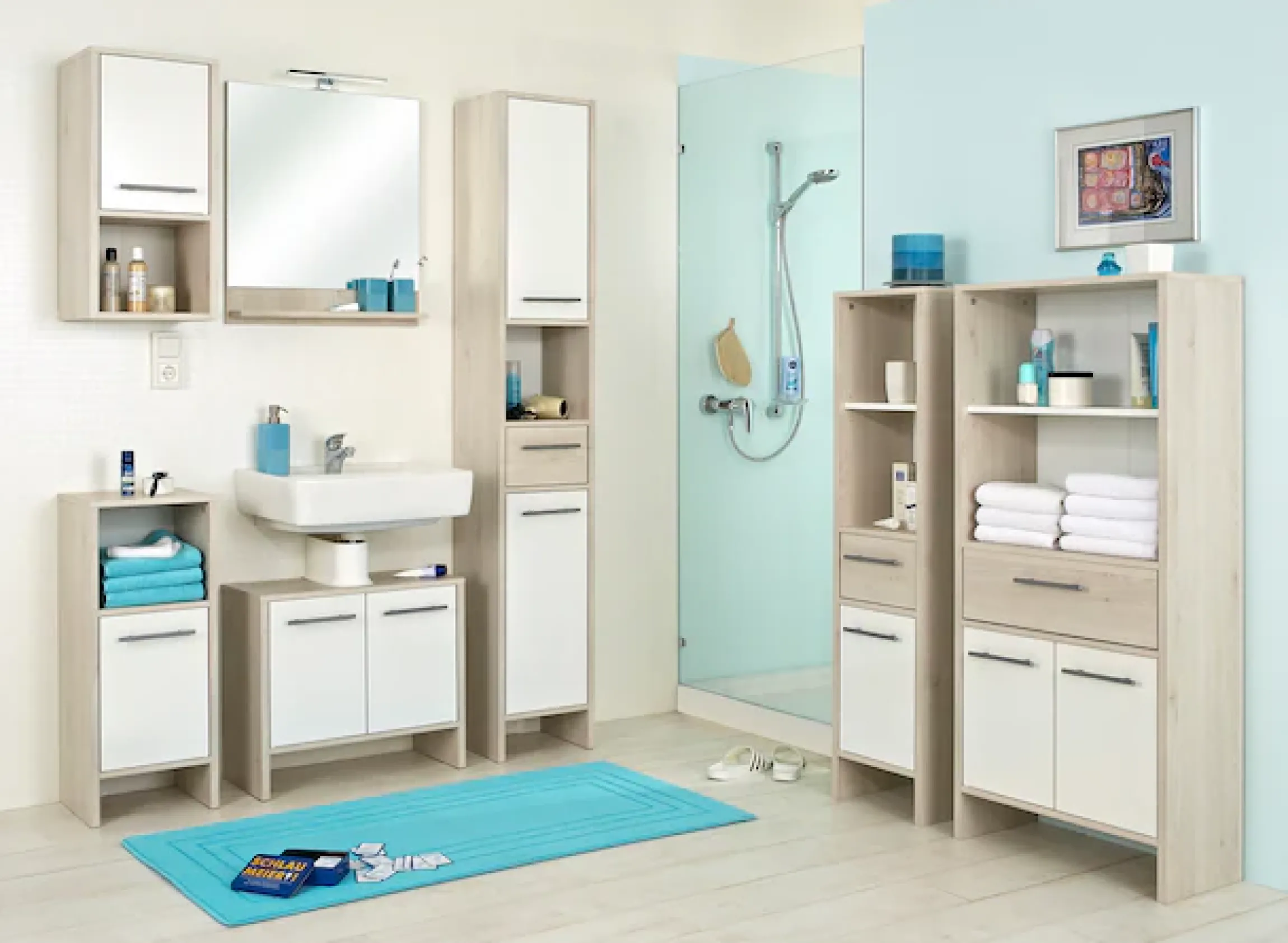 Saphir Waschbeckenunterschrank »Quickset 350 Unterbeckenschrank, 62 cm breit, 2 Türen, Pinie Ida hell« 1 Stk. tlg. Waschbeckenschrank mit Siphonausschnitt, ohne Waschbecken