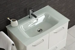 Saphir Waschtisch »Quickset Glaswaschtisch mit Unterschrank, 74 cm breit, Waschplatz« Griffe in Chrom Glanz, inkl. Türdämpfer, 2 Türen, 1 Schublade