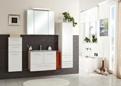 Saphir Waschtisch »Quickset Glaswaschtisch mit Unterschrank, 74 cm breit, Waschplatz« Griffe in Chrom Glanz, inkl. Türdämpfer, 2 Türen, 1 Schublade