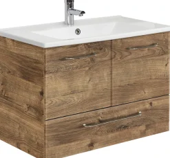 Saphir Waschtisch »Quickset Keramikwaschtisch mit Unterschrank, 75 cm breit, Waschplatz« Griffe in Chrom Glanz, inkl. Türdämpfer, 2 Türen, 1 Schublade