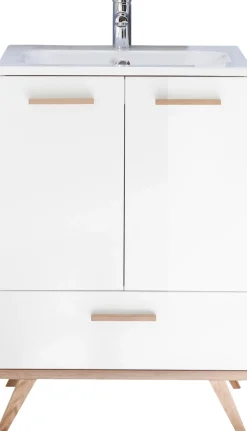 Saphir Waschtisch »Quickset Mineralmarmor-Waschtisch mit Unterschrank, 61 cm breit« Wachplatz, Holzgriffe, inkl. Türdämpfer, 2 Türen, 1 Schublade
