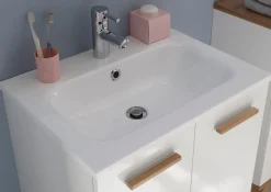 Saphir Waschtisch »Quickset Mineralmarmor-Waschtisch mit Unterschrank, 61 cm breit« Wachplatz, Holzgriffe, inkl. Türdämpfer, 2 Türen, 1 Schublade
