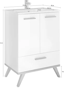 Saphir Waschtisch »Quickset Mineralmarmor-Waschtisch mit Unterschrank, 61 cm breit« Wachplatz, Holzgriffe, inkl. Türdämpfer, 2 Türen, 1 Schublade